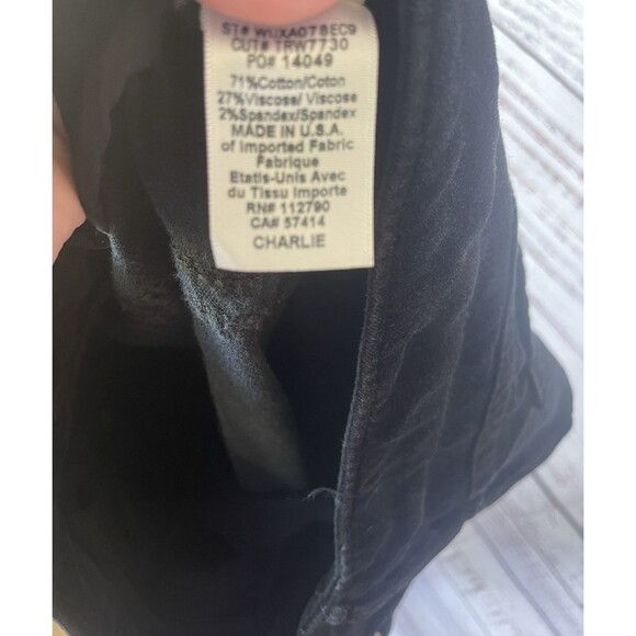 True Religion Charlie Flare Pants 29 Black Velvet Stretch Y2K Made in USA Glam - Picture 9 of 12